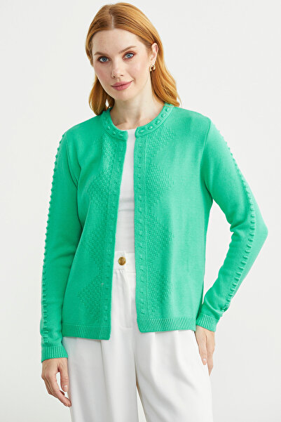 Sementa Round Neck Patterned Knitwear Cardigan - Green
