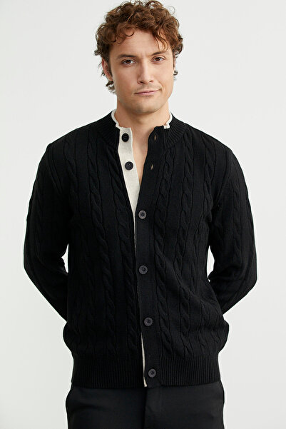 Sementa Buttoned Hair Knit Sweater Cardigan - Black