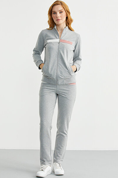 Sementa طقم بدلة رياضية بياقة واقفة وسحاب - رمادي