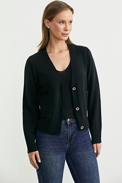 Sementa Knitwear Cardigan Crop Double Set - Black