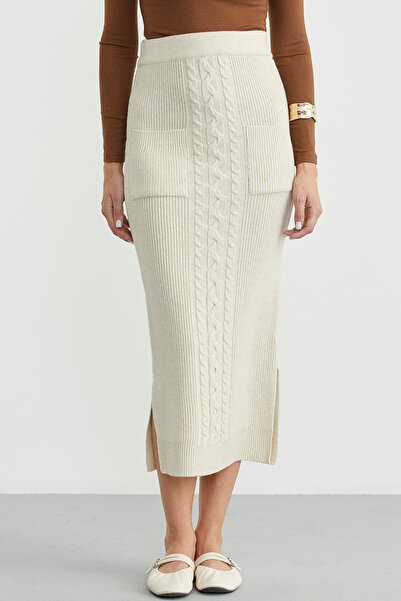 Sementa Fusta lungă din tricot cu buzunar - Stone