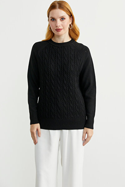 Sementa Patterned Circle Neck Knit Sweater - Black