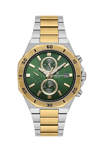 Daniel Klein Yeşil Gold Gümüş Sekizgen Tasarım Kelebek Kilit Takvimli Çelik Erkek Kol Saati