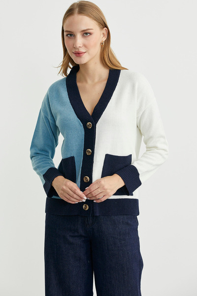 Sementa Color Gradient Oversized Wool Knit Cardigan - Bone