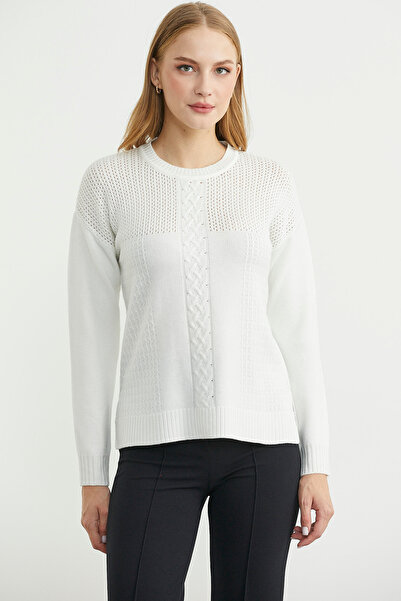 Sementa Patterned Long Back Knit Sweater - Bone