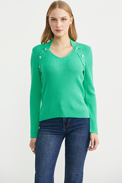 Sementa Πλεκτό πουλόβερ με λουράκια στο λαιμό - Πράσινο