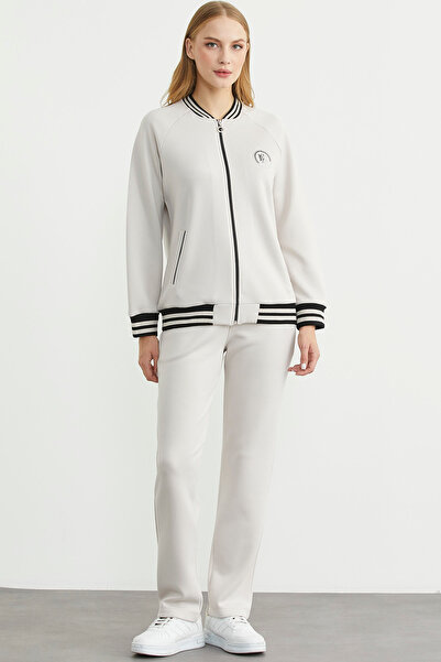 Sementa Stripe Detailed Scuba Tracksuit Set - Stone