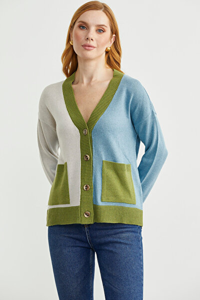 Sementa Color Gradient Oversize Wool Knit Cardigan - Light Blue