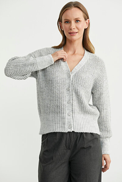 Sementa Payet Detaylı Yünlü Triko Hırka - Gri