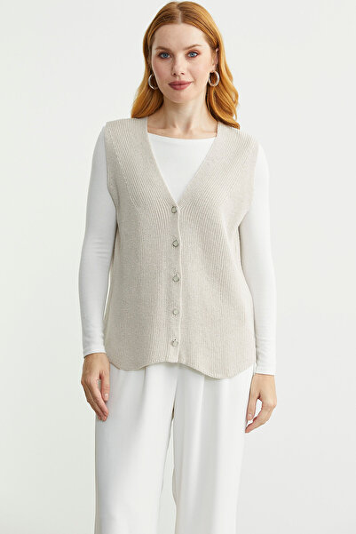 Sementa Thessaloniki Knitted Buttoned Wool Knitwear Vest - Stone
