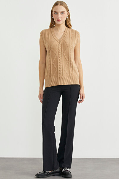 Sementa V-Neck Patterned Knitwear Sweater - Beige