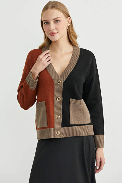 Sementa Color Gradient Oversize Wool Knit Cardigan - Black
