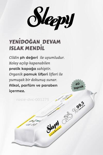 Sleepy 12 AL 11 ÖDE Yenidoğan Devam Islak Bebek Bakım Havlusu 40'lı ve ROSIE