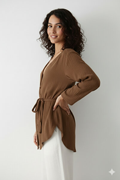 My Blog Brown Multi-Button Kimono