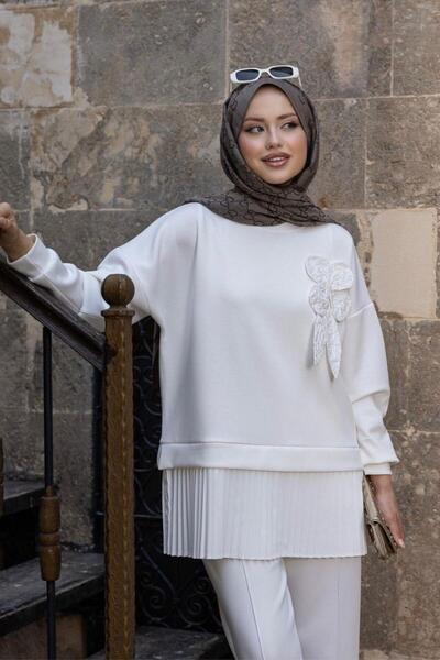 Şulemoda Giyim Damla Modal Piliseli Takım Beyaz