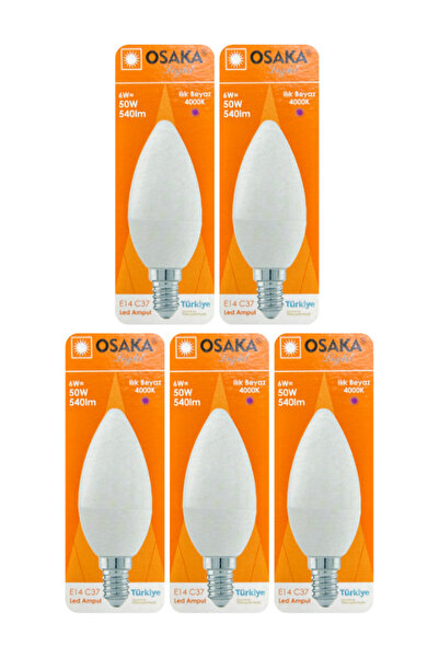 Avarson (5 Adet) Osaka 6W (50W) Günışığı (4000K) E14 Duylu (İnce Duy) Led Mum...
