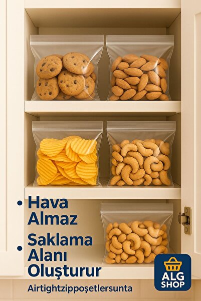 Febros 100’lü Buzdolabı Kilitli Torba Poşet Dondurucu İkramlık Çerez Davet Kına Hediyelik Poşeti 8x10 cm