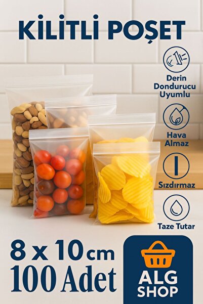 Febros 100’lü Buzdolabı Kilitli Torba Poşet Dondurucu İkramlık Çerez Davet Kına Hediyelik Poşeti 8x10 cm