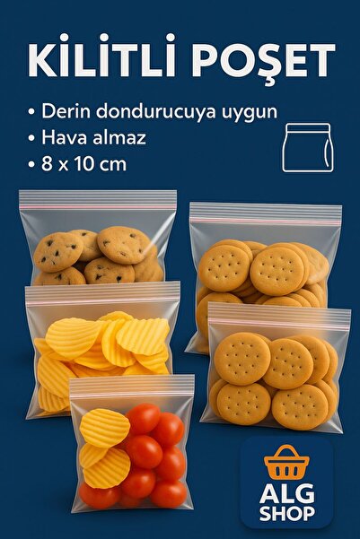 Febros 100’lü Buzdolabı Kilitli Torba Poşet Dondurucu İkramlık Çerez Davet Kına Hediyelik Poşeti 8x10 cm