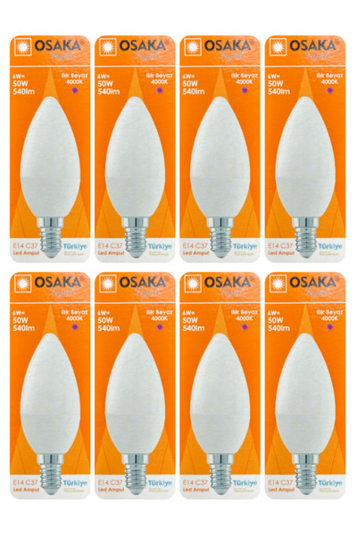 Avarson (8 Adet) Osaka 6W (50W) Günışığı (4000K) E14 Duylu (İnce Duy) Led Mum...