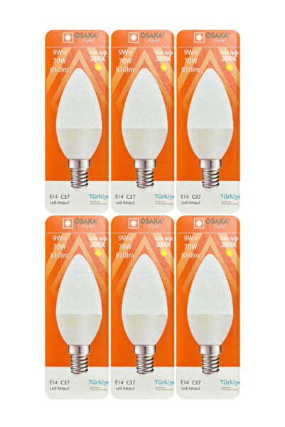 Avarson (6 Adet) Osaka 9W (70W) Sarı Işık (3000K) E14 Duylu (İnce Duy) Led Mu...