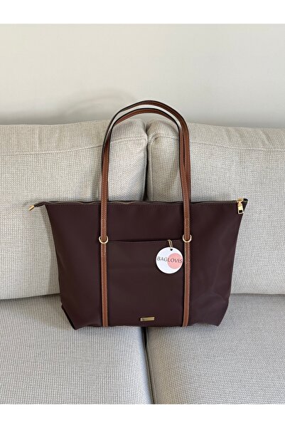 BAGLOVİS ASKILARI HALKA DETAYLI BÜYÜK KAHVE KADIN OMUZ ÇANTASI EN42 BOY32