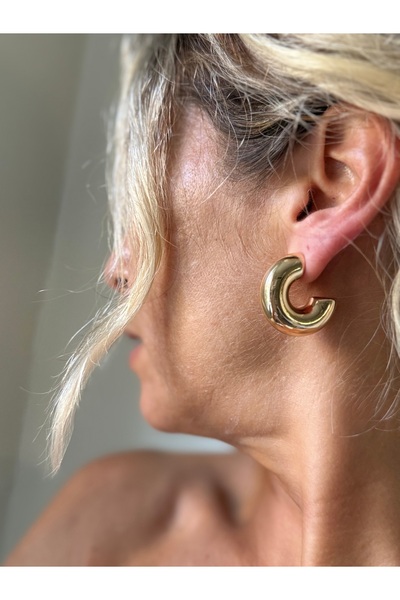 Rossetto Atelier İthal Gold Bombeli Halka Küpe