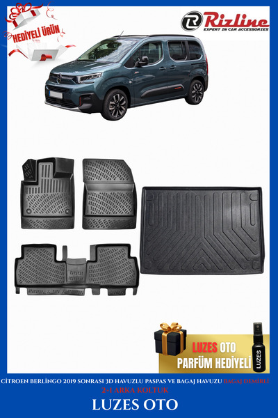 Rizline Citroen Berlingo 3D Havuzlu Paspas 2+1 ARKA KOLTUK ve Bagaj Havuzu BA...