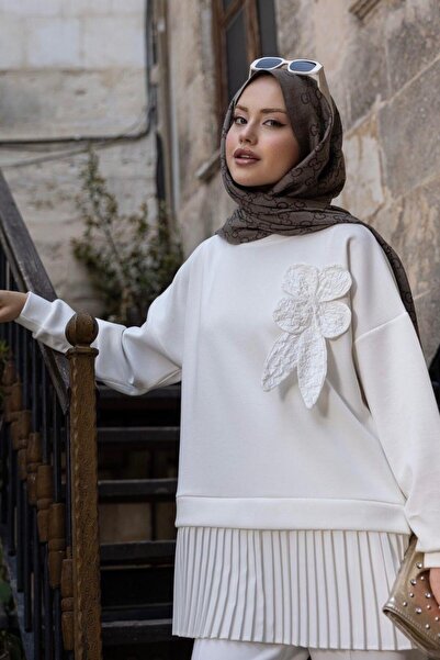 Şulemoda Giyim Damla Modal Piliseli Takım Beyaz