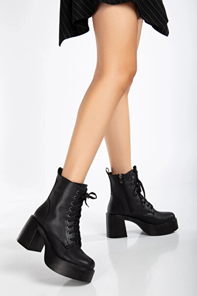 MFT AYAKKABI Cizme de damă cu toc gros și cu șireturi de lungime medie