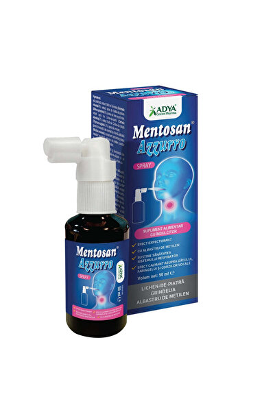 ADYA GREEN PHARMA Spray de gat pentru copii si adulti Mentosan Azzuro, 50 ml, Adya Green Pharma