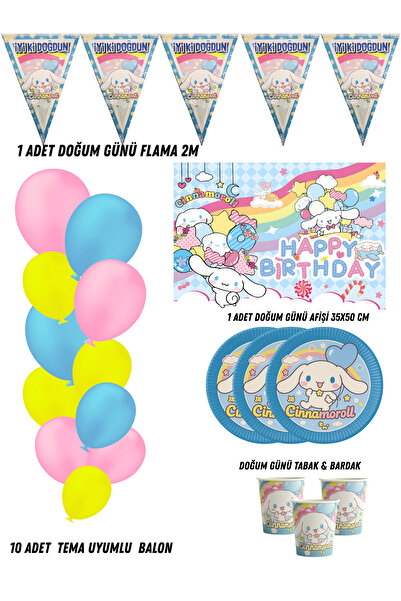 HAPPYLOOPPARTY Cinnamoroll Cinnamon 32 Kişilik Doğum Günü Parti Malzemeleri S...