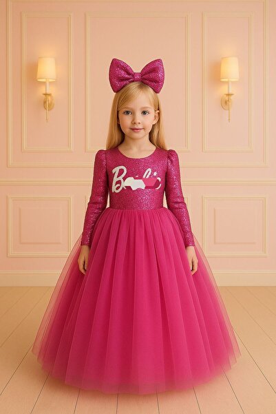 NA ADDESIGN Girls' Fuchsia Sequined Puffy Princess Evening Dress – Birthday a...