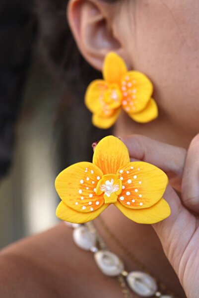 Gizy Store Polimer Kil Orkide Küpe Özel Tasarım Altın Kaplama