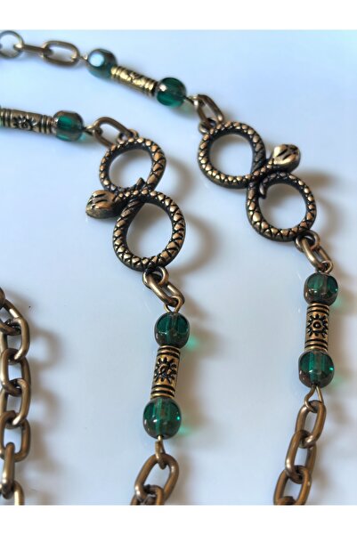 THİNBLACK Glasses Chain Unisex Antique Gold Color Chain with Green Crystal Stone and Infinity Figure