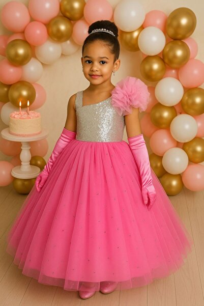 NA ADDESIGN Rochie roz pufoasă pentru fetiță, rochie roz pufoasă cu paiete ar...