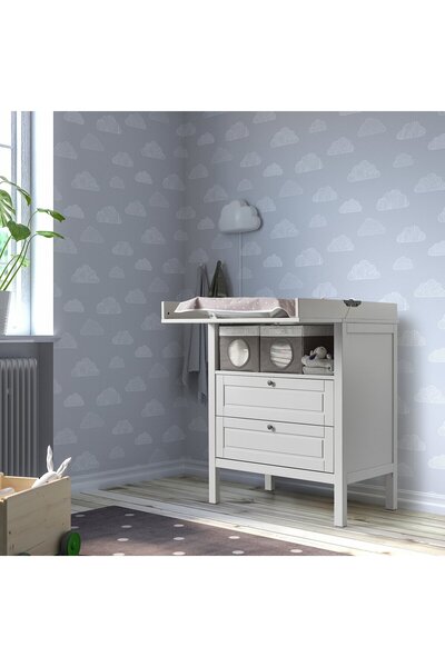 IKEA LEN Box, grey/dotted white, 25 x 37 x 22 cm