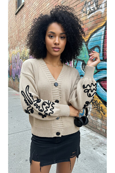 NİLZA Cardigan pentru femei cu nasturi și detalii pe mâneci