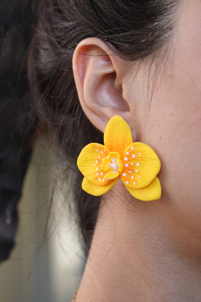 Gizy Store Polimer Kil Orkide Küpe Özel Tasarım Altın Kaplama