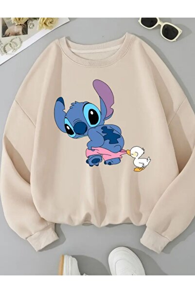 herkesemoda Printed Crew Neck Fleece Sweatshirt