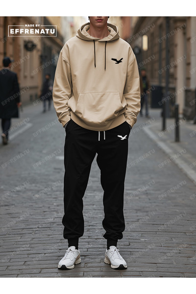 EFFRENATU Trendy Clothing Hooded Kangaroo Pocket Cotton Men's Tracksuit Set Large Sizes