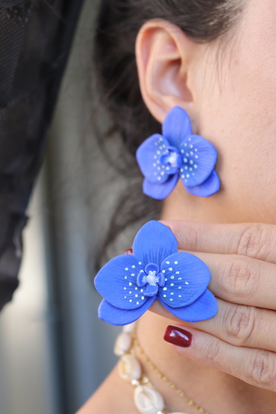 Gizy Store Polimer Kil Orkide Küpe Özel Tasarım Altın Kaplama