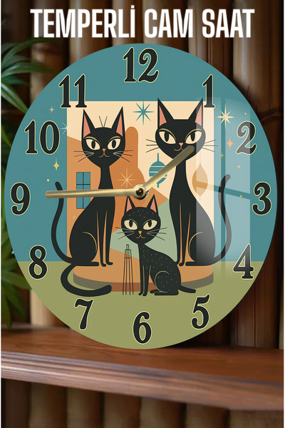 kutuTR ساعة حائط من الزجاج المقسى بتصميم القط الأسود – 33 سم CSDW449
