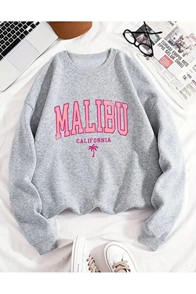 herkesemoda Φούτερ με στάμπα Crew Neck με Fleece εσωτερικά