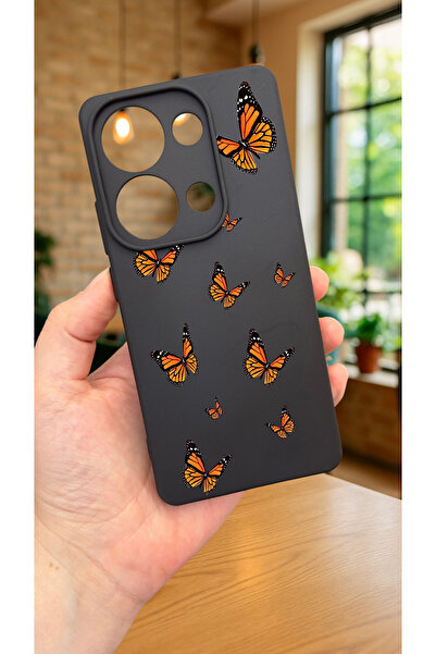 Vip Case Redmi Note 13 Pro 4G TURUNCU KELEBEK DESENLİ Silikon Darbe Emici Kla...