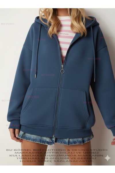 Boi Cardigan cu glugă cu fermoar de iarnă, oversize, unisex, cu 3 fire - Hanorac cu fermoar gros de calitate premium