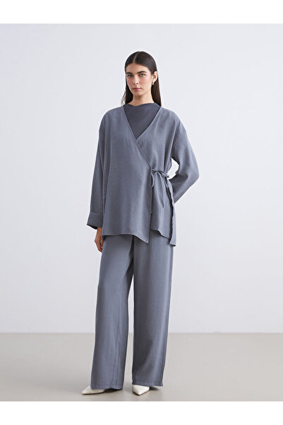LC Waikiki Gray Double-Breasted Collar Women's Kimono