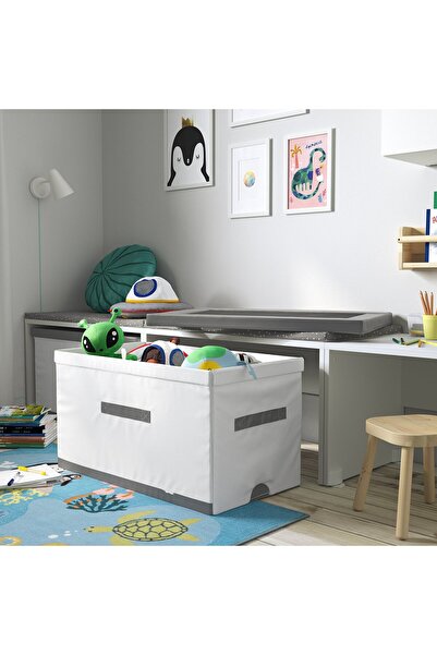 IKEA JÄTTEBJÖRN Box with lid, white/grey, 81 x 45 x 44 cm