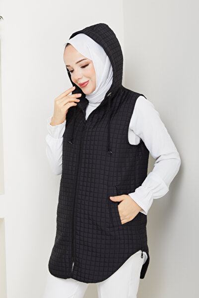 Pamuk Butik Women's Quilted Vest with Side Zipper Pockets