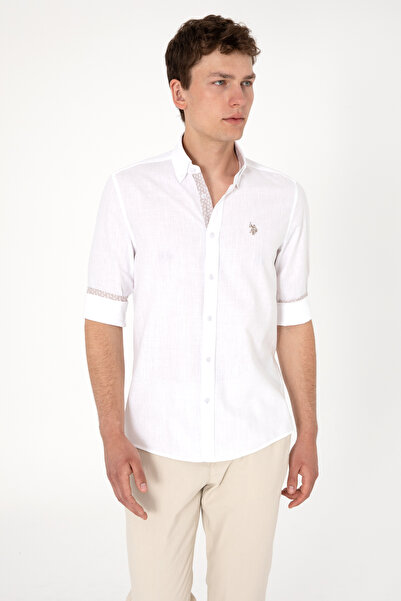 U.S. Polo Assn. Cămașă albă cu mânecă lungă pentru bărbați 50300200-Vr013